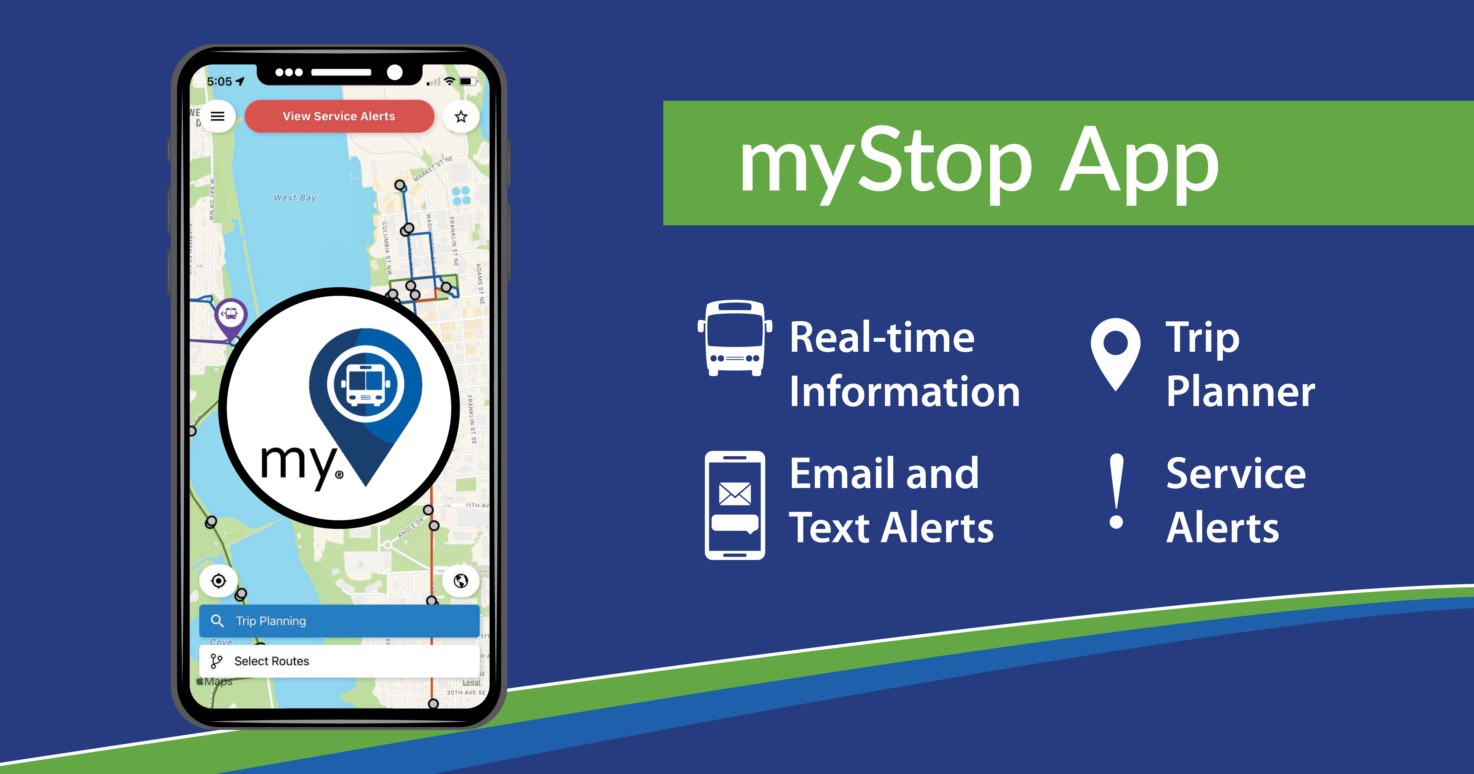 myStop app - Real-time Information Trip Planner Email and Text Alert Service Alerts