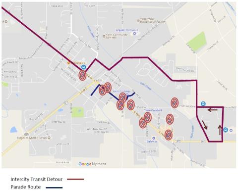 Yelm Prairie Days Parade Detour Map