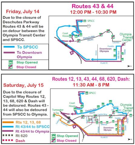 Lakefair Detour Maps for Friday, July 14 and Saturday, July 15