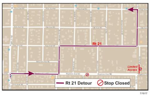 Route 21 Outbound Detour Map