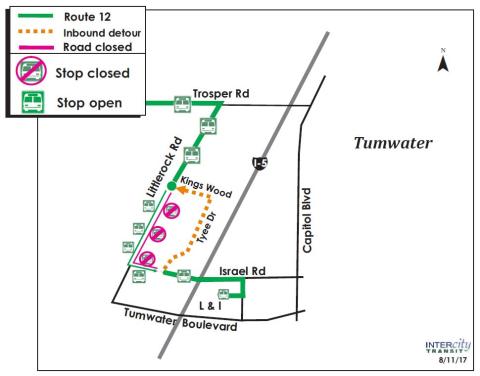 Route 12 detour map