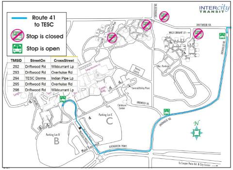 Route 41 detour map - closure of Indian Pipe Loop Road.