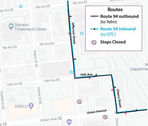 Route 94 detour at Union Avenue and Jefferson Street