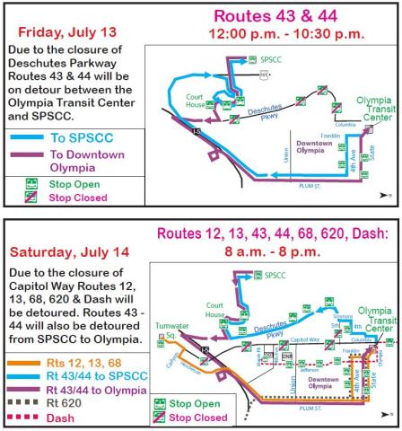 Lakefair Detour Maps for Friday, July 13 and Saturday, July 14