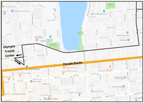 Route 21 will detour on Saturday, Dec. 1 due to road closures during the Olympia Toy Run.