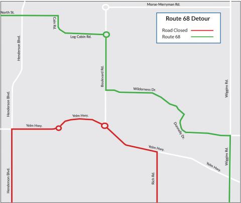 Route 68 on detour due to the closure of Yelm Highway.