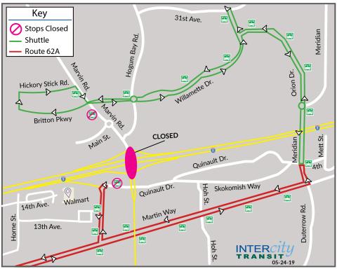 Route 62A shuttle will meet at Meridan and 4th Ave. Walmart will be served on inbound trips only.