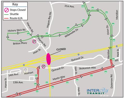 Route 62A will be on detour due to the closure of the Marvin Rd. interchange.