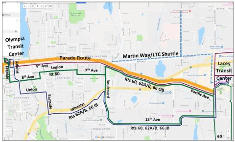 Routes 60, 62A, 62B, and 66 on detour due to the Toy Run.