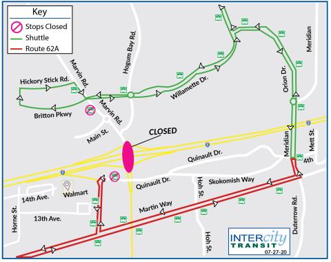 Route 62A on modified routing due to the closure of the Marvin Rd. interchange.