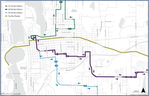 Routes 21, 64 and 94 on detour due to the Toy Run.