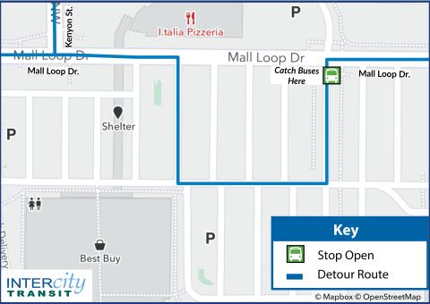 Due to a paving project in the bus zone at Capital Mall, passengers should catch buses to the north of the bus zone.