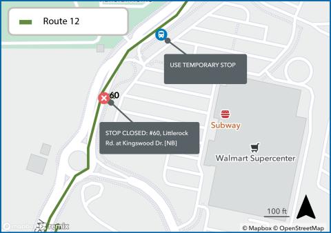 Stop #60 on Littlerock Rd. at Kingswood Dr. [NB] will be temporarily closed due to bus stop enhancements