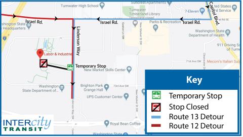 Routes 12 & 13 will be on detour due to a memorial at the Labor & Industries building.