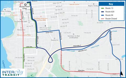 Map showing road closures for Capital City Marathon