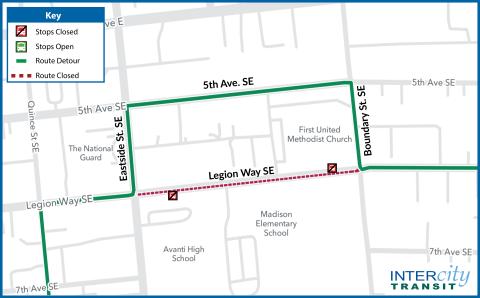 Map of Legion Way tree trimming detour