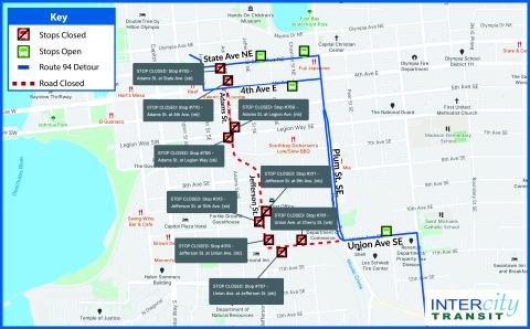Map of Route 94 detour for Arts Walk events