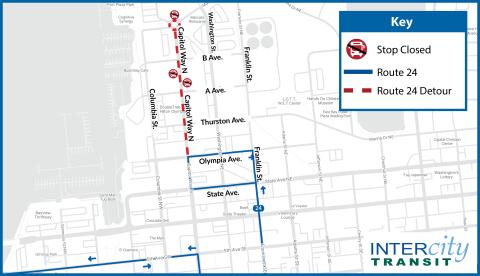 Route 24 is on detour and will not provide service to the Farmers Market.