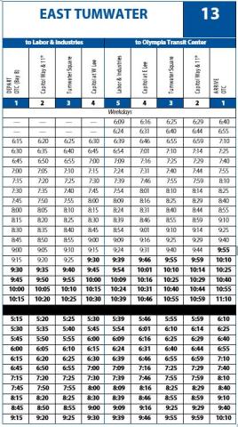 Route 13 weekday schedule starting July 24