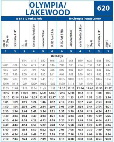 Route 620 weekday schedule starting July 24