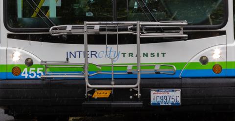 Front of bus featuring a bike rack by Bykrak