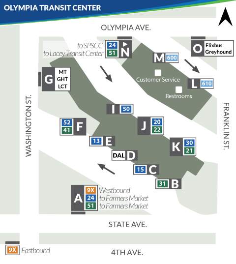 Bus Bay assignments at the Olympia Transit Center beginning May 3, 2026