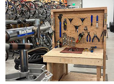 Tool bench in the Walk N Roll bike shop