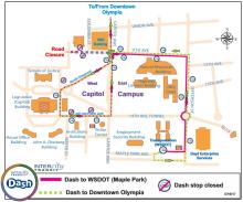 West bound stops on Sid Snyder ave will be closed for the Dash, May 25th and 26th.