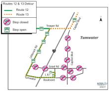 Routes 12 & 13 detour in Tumwater.