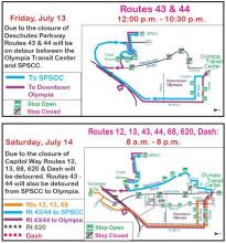 Lakefair Detour Maps for Friday, July 13 and Saturday, July 14