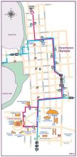 Detour map for Routes 12, 13, 43, 44, 68, 620, & Dash due to Pet Parade.