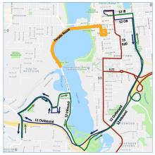 Route 12 on detour around Deschutes Parkway.