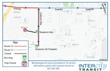 Temporary stops on Linderson Way due to construction at the Labor & Industries building.