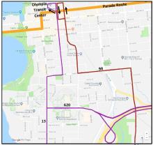Routes 13, 94 & 620 will be on detour Saturday, Dec. 1 due to road closures during the Olympia Toy Run.