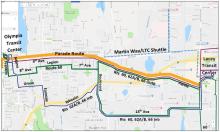 Routes 60, 62A, 62B, & 66 will be on detour Saturday, Dec. 1 due to road closures during the Olympia Toy Run.