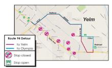 Route 94 detour around Yelm Ave. due to parade routing.