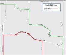Route 68 on detour due to the closure of Yelm Highway.