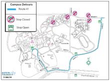 Route 41 on detour on the Evergreen campus due to the closure of Indian Pipe Loop Rd.