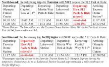 Route 612 detour due to closure of State Route 512 Park & Ride.