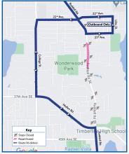 Route 66 will be on detour due to the closure of Ruddell Rd. between 27th Ave. and Brentwood Dr. for a construction project.