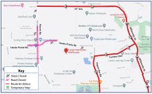 Route 65 will be on detour due to the closure of Marvin Rd. and Hawks Prairie Rd.