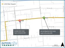 Bus stop #422 is temporarily closed. Please use stop #423.