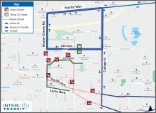 Routes 65, 67 and 68 will be on detour due to road closures for the Lacey Lighted Parade.