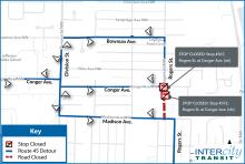 Route 45 will be on detour due to the closure of Rogers St.