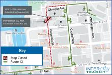 Route 12 will be on detour due to congestion near Percival Landing for the Wooden Boat Fair.