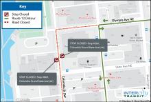 Route 12 Detour Map of stops closed at Columbia St. and State Ave.