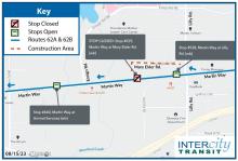 Stop #529, Martin Way at Mary Elder Rd. [wb], temporarily closed due to construction.