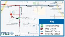 Routes 12 & 13 will be on detour due to the closure of the front entrance of the Labor and Industries Building.