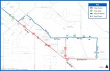 Route 94 detour routing and stop closures during Yelm Christmas in the Park parade.