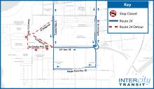 Route 24 is on detour and will not provide service to the Capitol Campus.